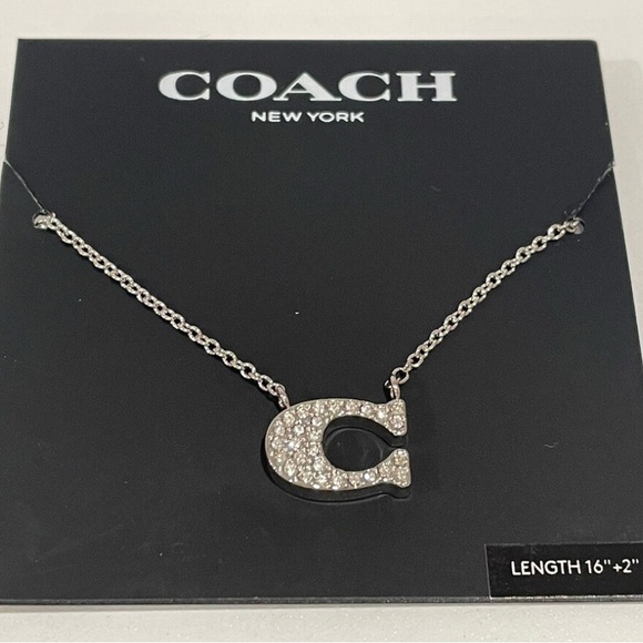 NWT COACH Pave Signature Necklace Silver Length 16"+2"; Silver - Picture 1 of 11